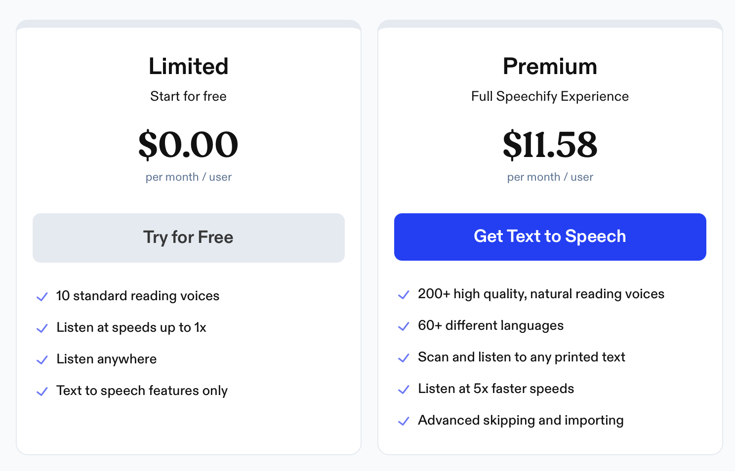 Speechify Pricing as of Jan 2025